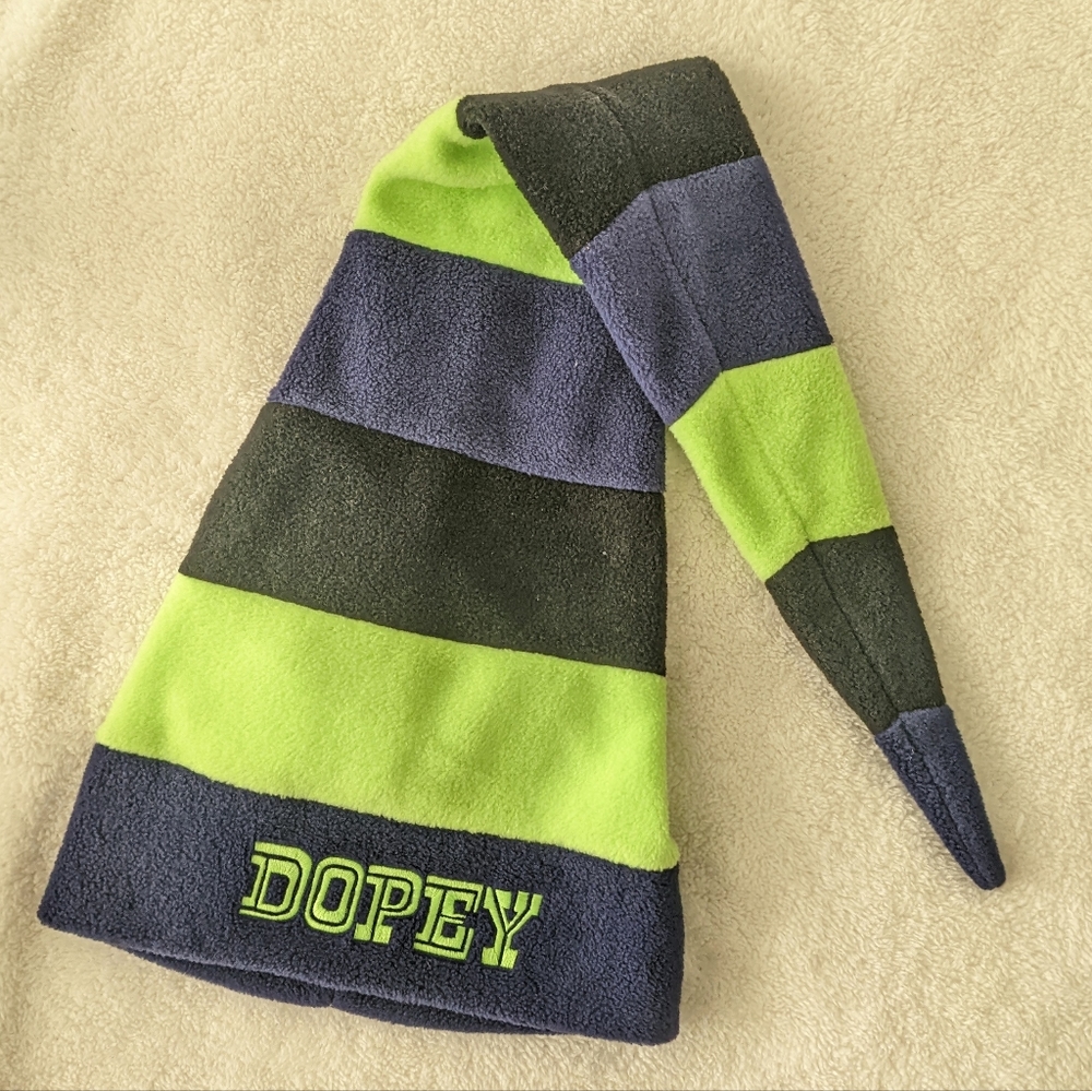 Disneyland Resort Dopey Night Cap Beanie (Touque). Lime Green and Blue stripes.